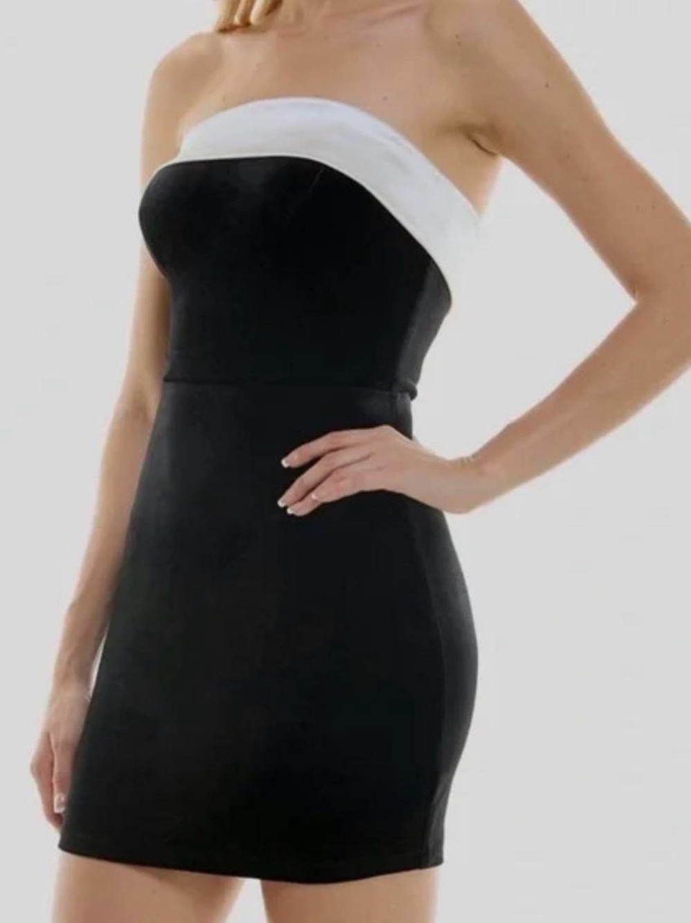 B Darlin Black Strapless Mini Dress with White Trim